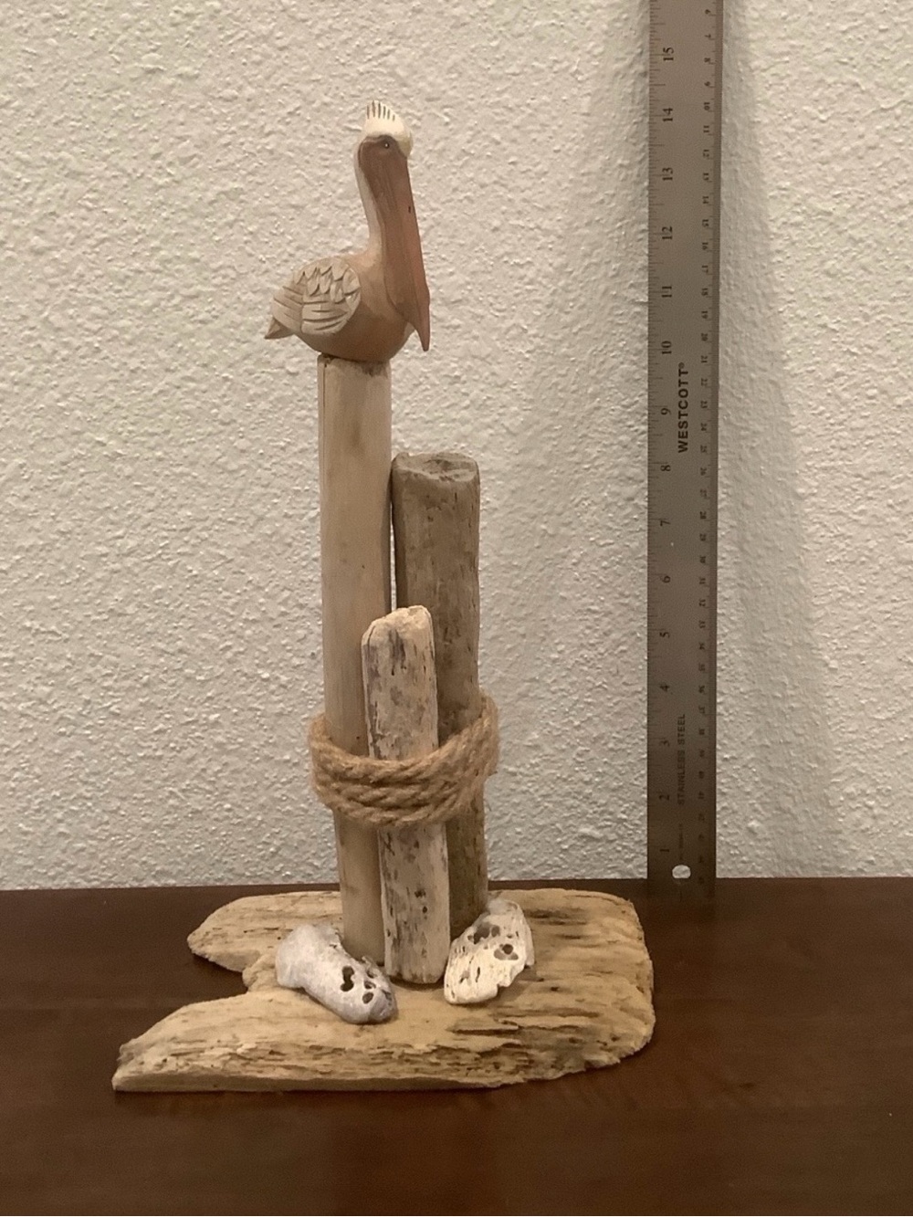 Driftwood Art, Beautiful Carved Wood Pelican, Driftwood Coastal Art - Picture 10 of 10